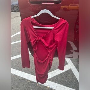 Red front cross thigh high dress